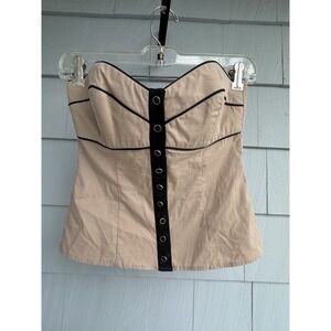 2b bebe Strapless Corset Top XS Beige Black Trim Y2K Bustier